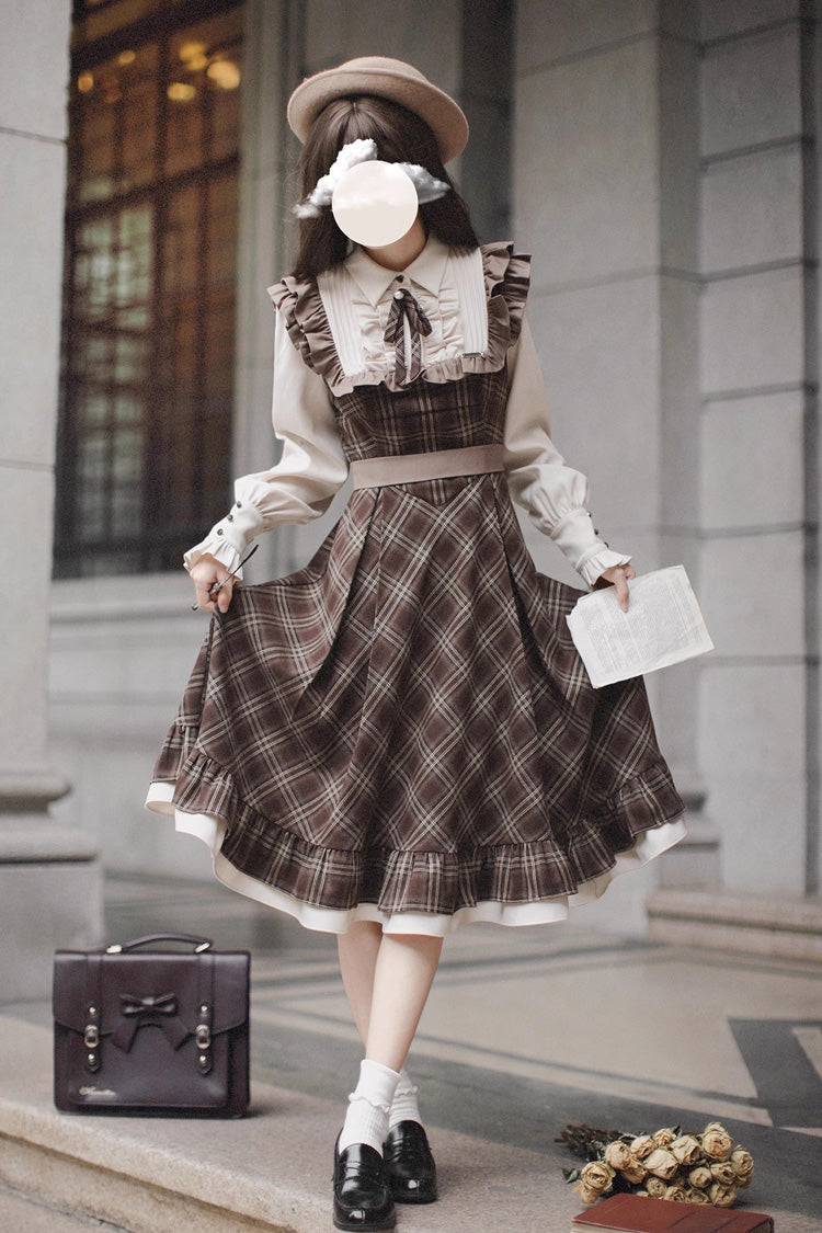 Thames at Dusk Vintage College Lolita Dress with Ruffle - Long Sleeves