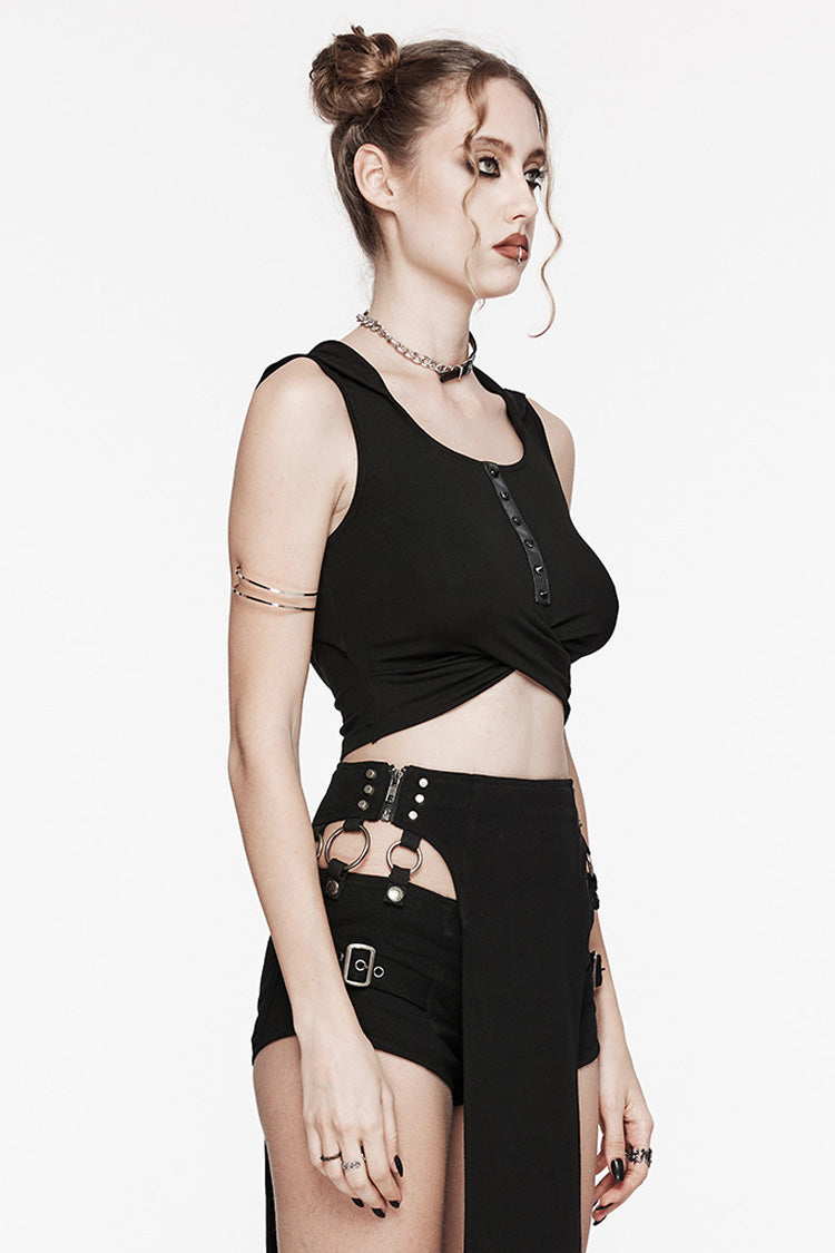 No-Sleeve Hooded Cutout Punk Tank