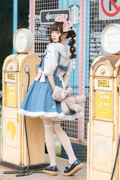 Azure Cowboys Are Busy Ruffle Bow Sweet Lolita Strap Gown
