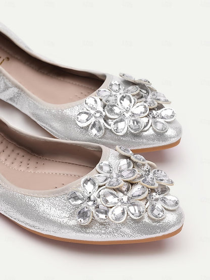 Flats with Women's Silver Foldable Rhinestone