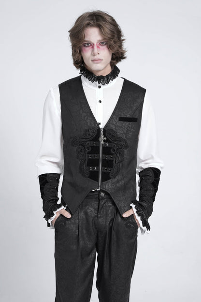 No-Sleeve Floral Stitched Velvet Men's Gothic Waistcoat