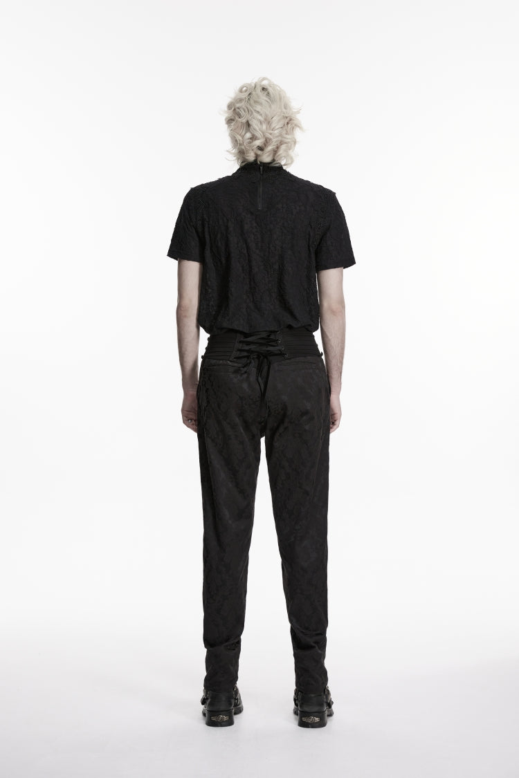 Slim Pleated Embroidered Gothic Pants for Men in Black