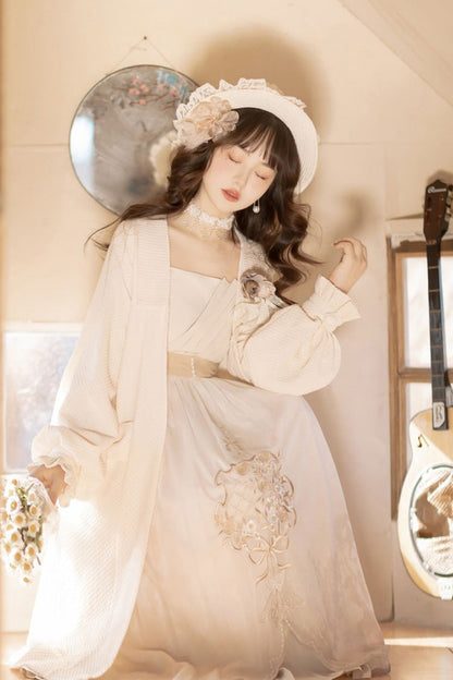 Ivory Chinese Bronzing Floral Embroidery Sweet Lolita JSK