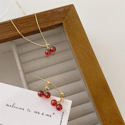 Cherry Pendant Necklace Earrings Set