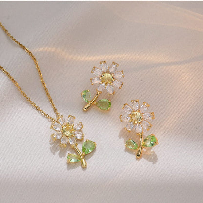 Daisy Flower Necklace Earrings Set