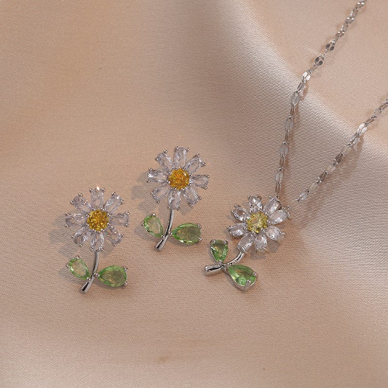 Daisy Flower Necklace Earrings Set