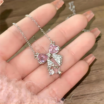 Collier chaîne en cristal avec nœud papillon GEM001