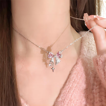 Collier chaîne en cristal avec nœud papillon GEM001