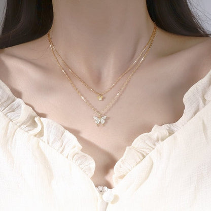 Dainty Layering Butterfly Necklace