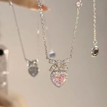 Crystal Bowknot Heart Necklace W521