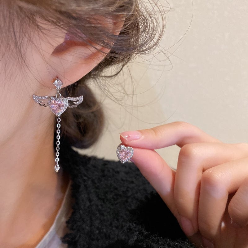 Crystal Cupid Heart Wings Earrings