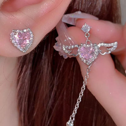 Crystal Cupid Heart Wings Earrings