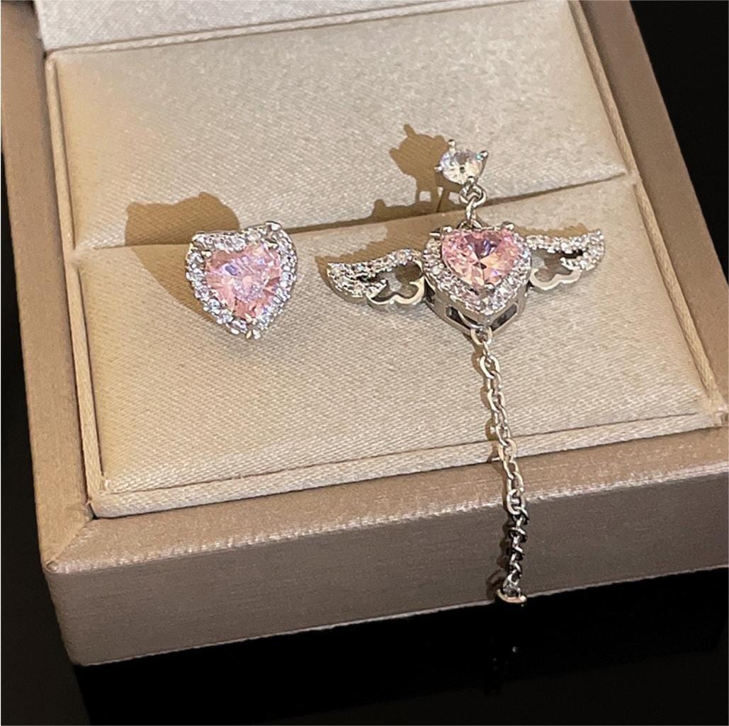 Crystal Cupid Heart Wings Earrings