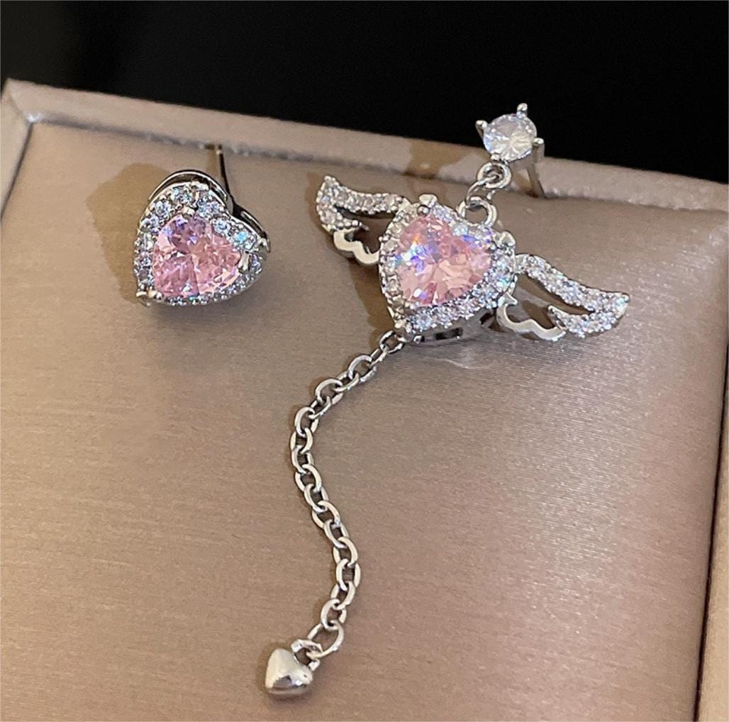 Crystal Cupid Heart Wings Earrings