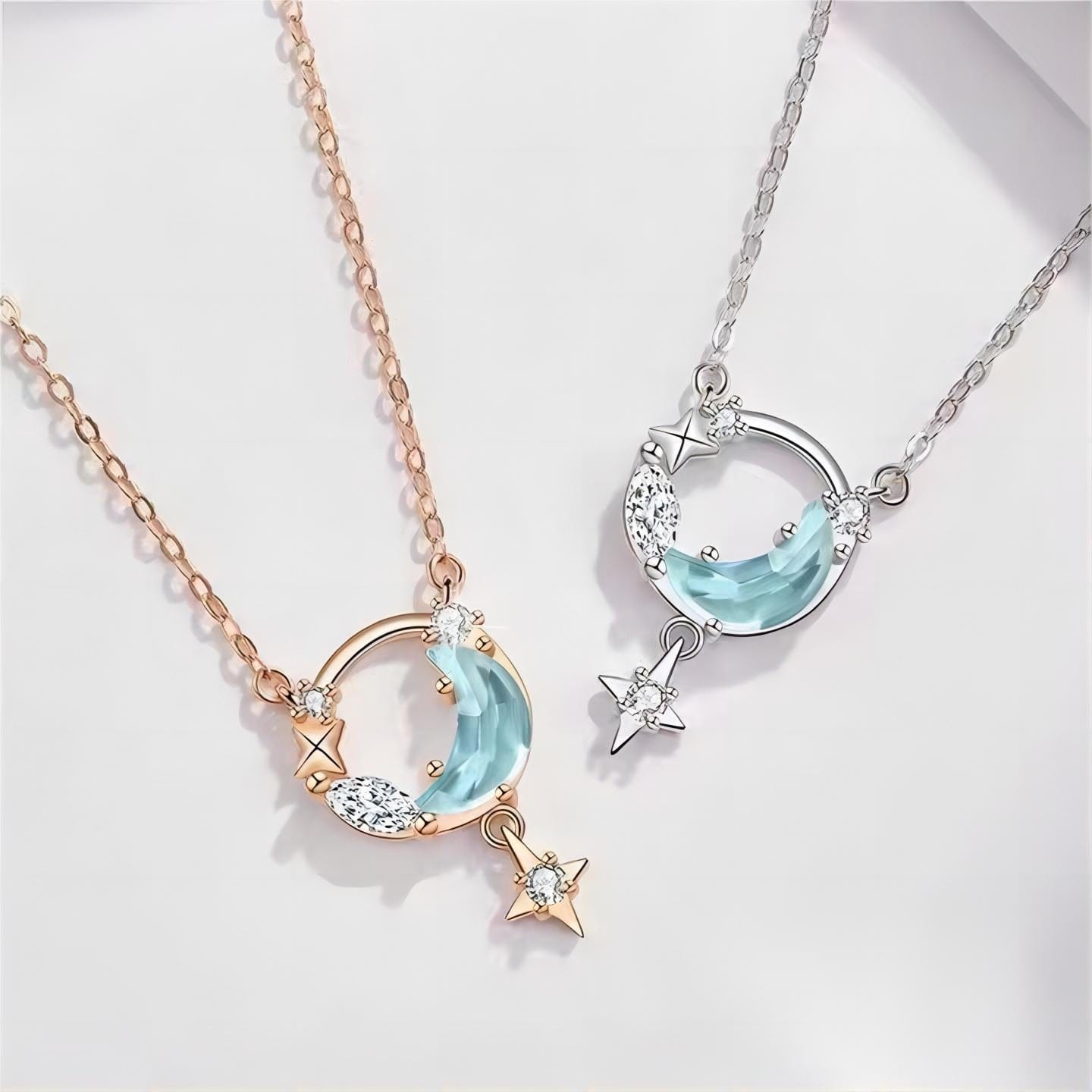 Collier étoile turquoise avec phases de lune