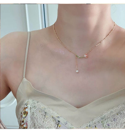 Tulip Pearl Rolo Chain Necklace GEM023