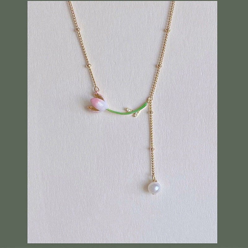 Tulip Pearl Rolo Chain Necklace GEM023