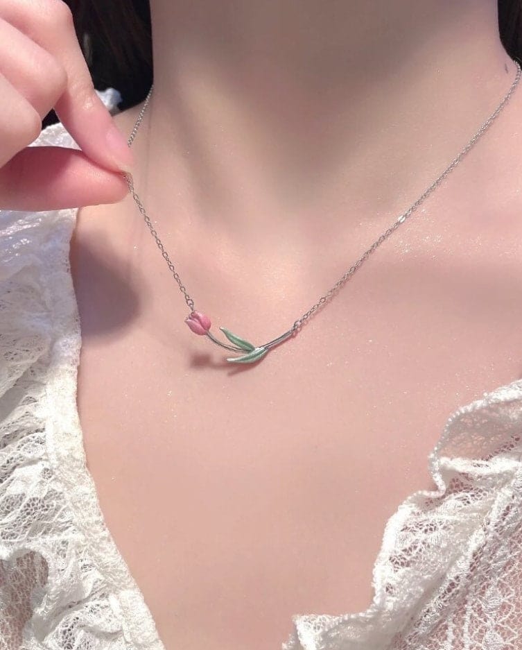 Pink Tulip Chain Necklace