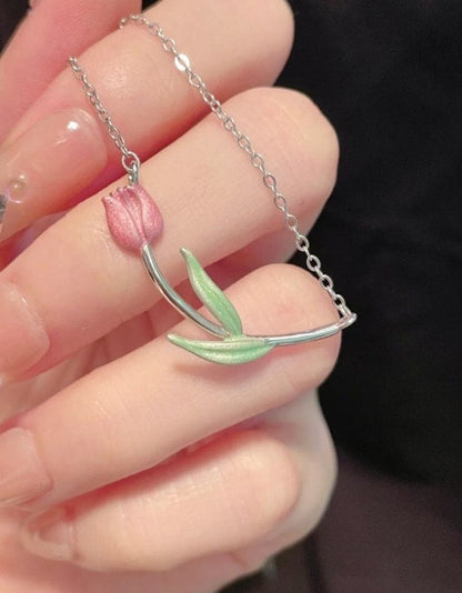 Pink Tulip Chain Necklace