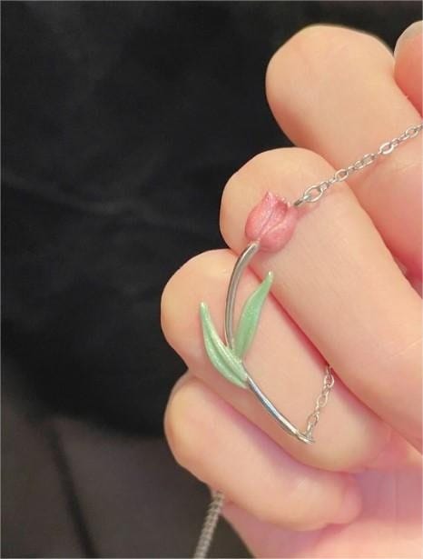 Pink Tulip Chain Necklace