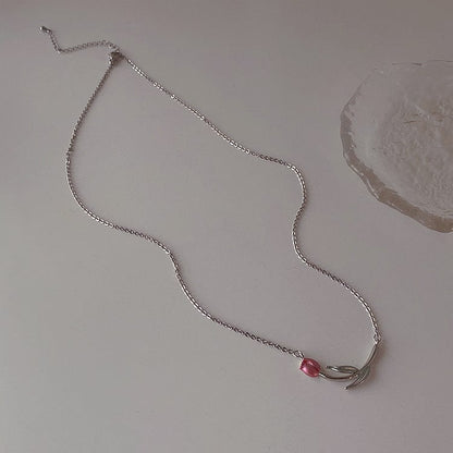 Pink Tulip Chain Necklace