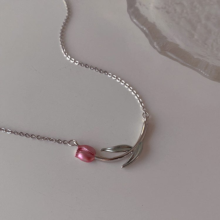 Pink Tulip Chain Necklace