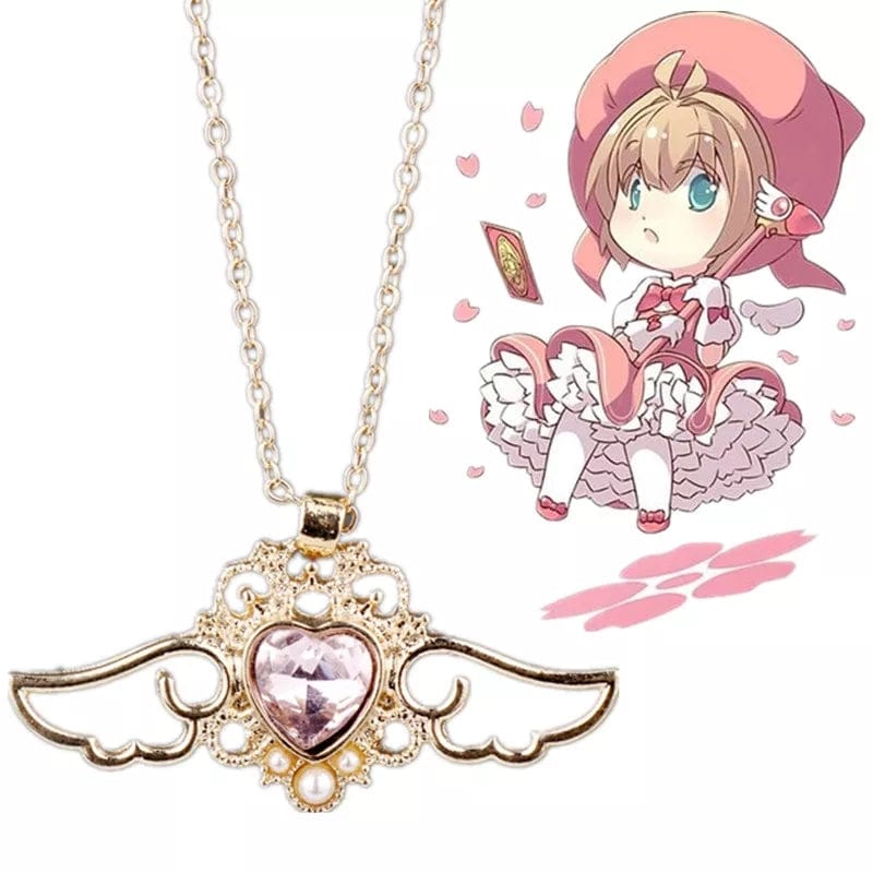 Pearl Crystal Angel Heart Wings Necklace