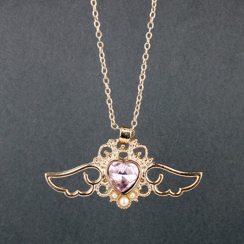 Pearl Crystal Angel Heart Wings Necklace