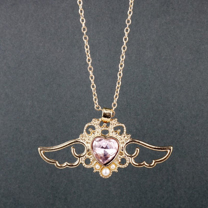 Pearl Crystal Angel Heart Wings Necklace