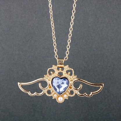 Pearl Crystal Angel Heart Wings Necklace