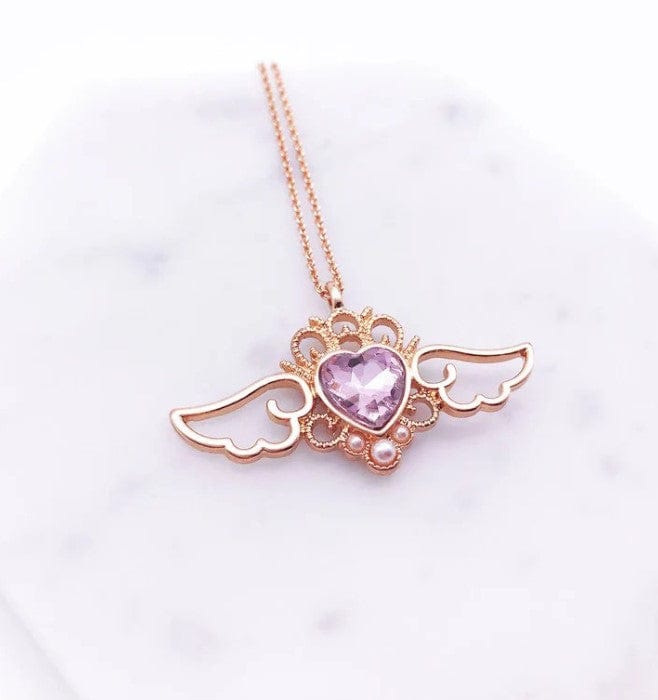 Pearl Crystal Angel Heart Wings Necklace