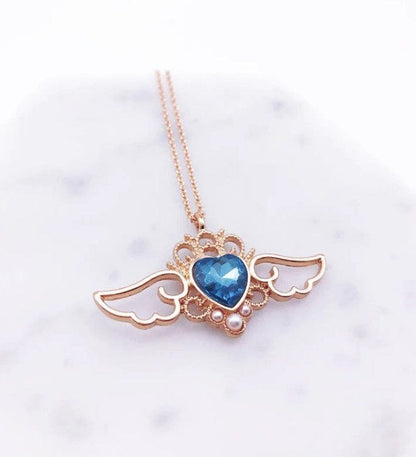 Pearl Crystal Angel Heart Wings Necklace