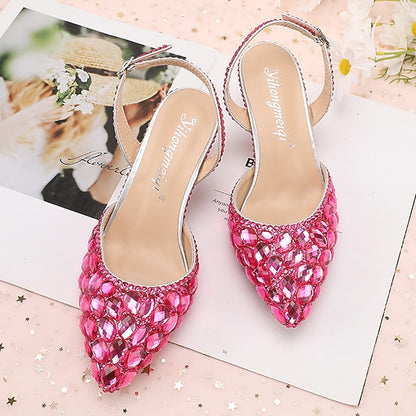 Rhinestone Heels Slingback Women's Pointed-Toe Crystal High