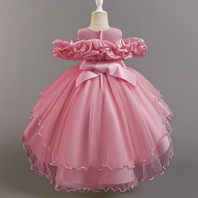 Kids Sleeve Flower Short Dress Party Wedding Floral Girls'