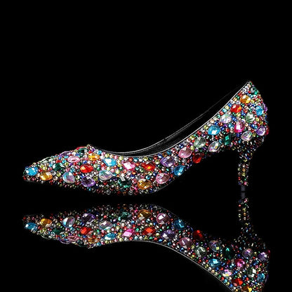 Heel and Matching Women's Kitten Shoes Crystal-Embellished