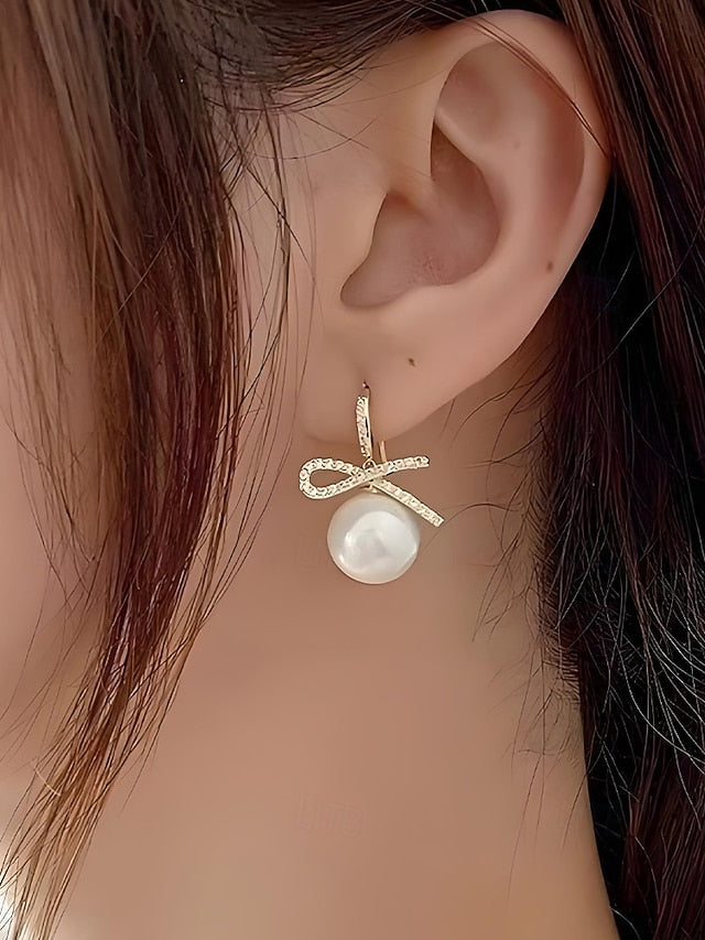 with Women's Pearl Earrings Rhinestone Bow Christmas and