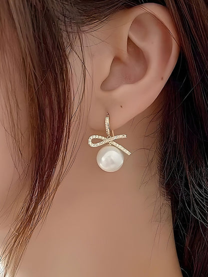 with Women's Pearl Earrings Rhinestone Bow Christmas and
