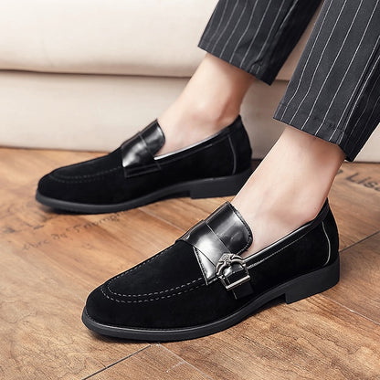 Strap with Men's Suede Patent Metal Loafers and Leather