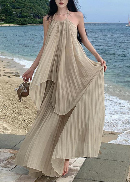 Robe deux pièces plissée asymétrique dos nu Vacation Organ TT1030 