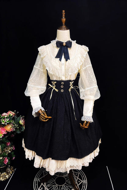 Ebony High-Waist Embroidered Ruffle Lace-Up Palace Skirt - Heart of Rose