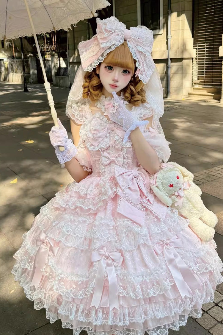 Blush Sleeveless Ruffled Pearl Lace Princess JSK