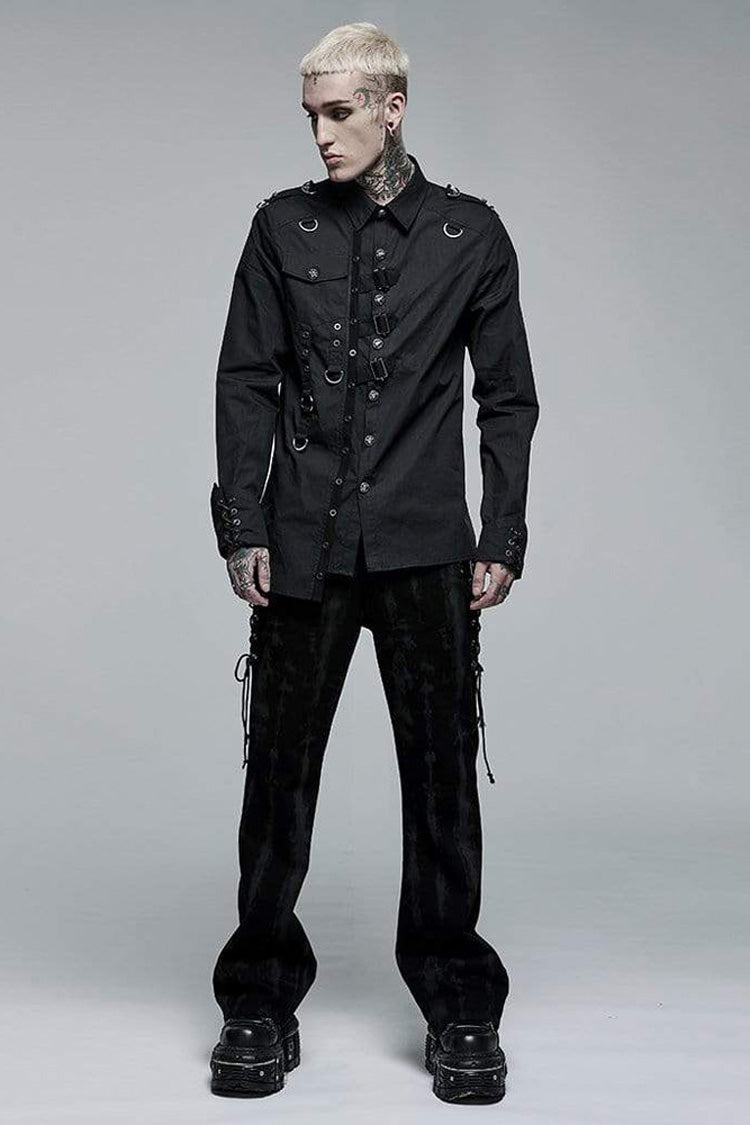 Ink Asymmetric Soft Shirt with Metallic Buckle Trim