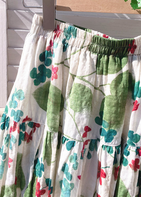 Green Skirt New Summer Cotton Elastic Print Waist