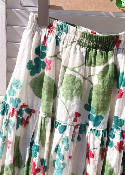 Green Skirt New Summer Cotton Elastic Print Waist