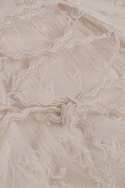 Steampunk Vintage Women's Dress with Irregular Ruffled Lace Layers, Cream