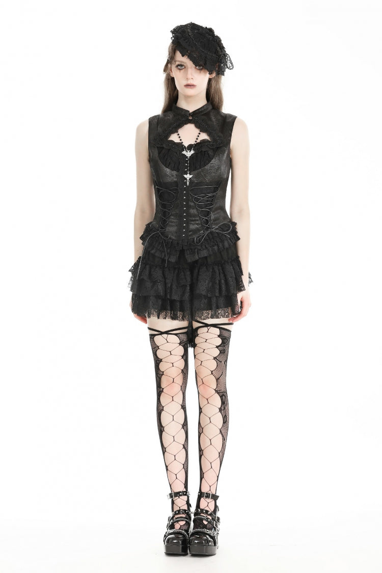 No-Sleeve Lace Trim Side Corset Top