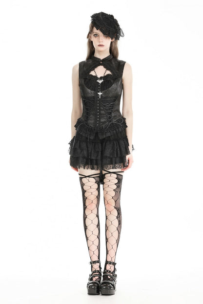 No-Sleeve Lace Trim Side Corset Top