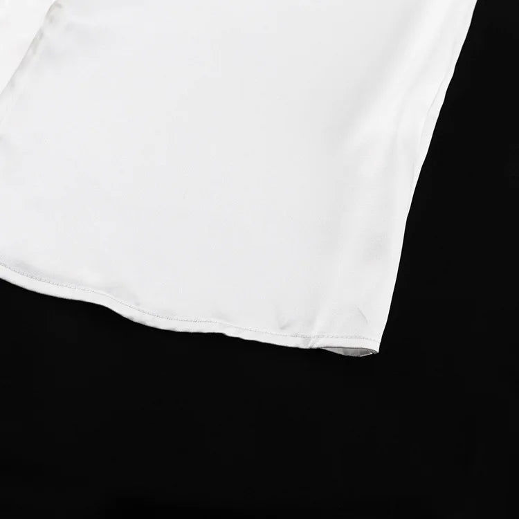 Satin Off Tie Top Sleeve Party Long Shoulder Lapel White with