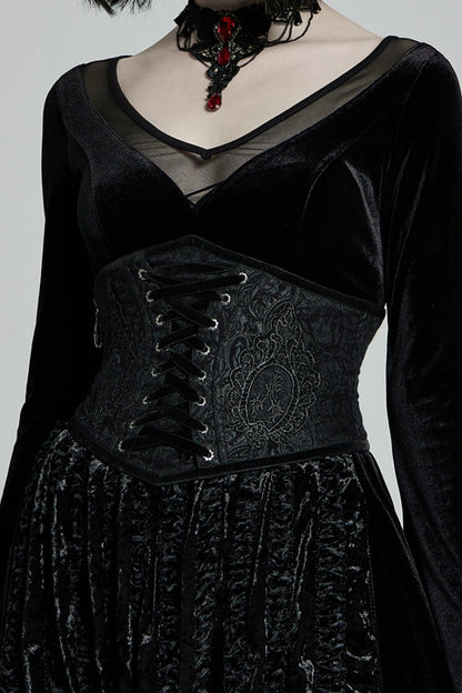 Women's Gothic Corset with Side Zipper and Lace-Up in Black Jacquard