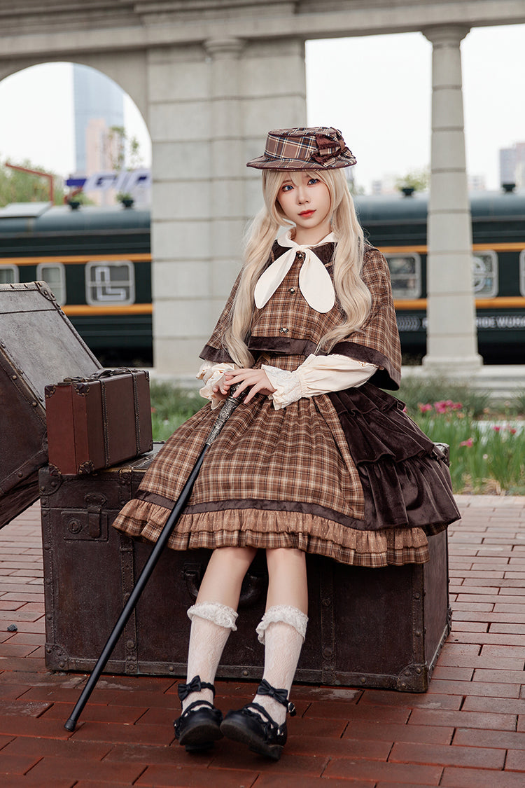 Morning Tune High Waist Asymmetric Ruffle Print Lolita Strap Dress